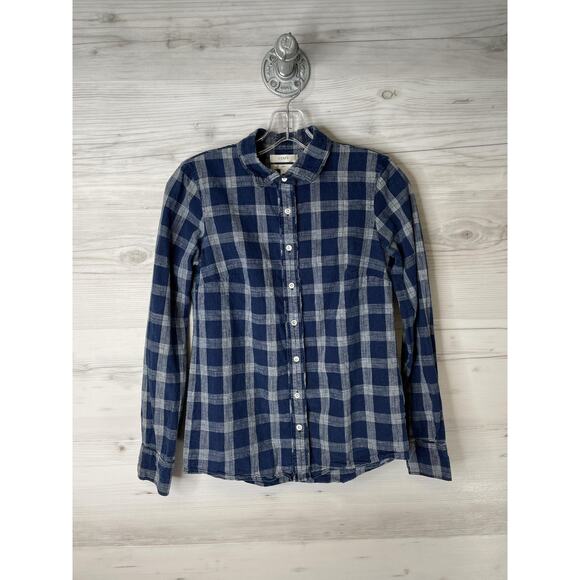 J.CREW Tops - J Crew Shirt Womens 0 Blue Gray Plaid‎ Button Front Long Sleeve Casual